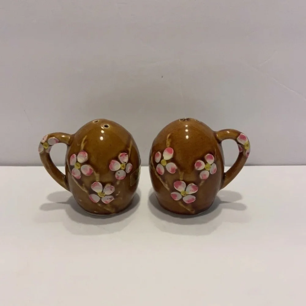 VINTAGE Cherry Blossom Salt & Pepper Shaker Floral Rare Japan